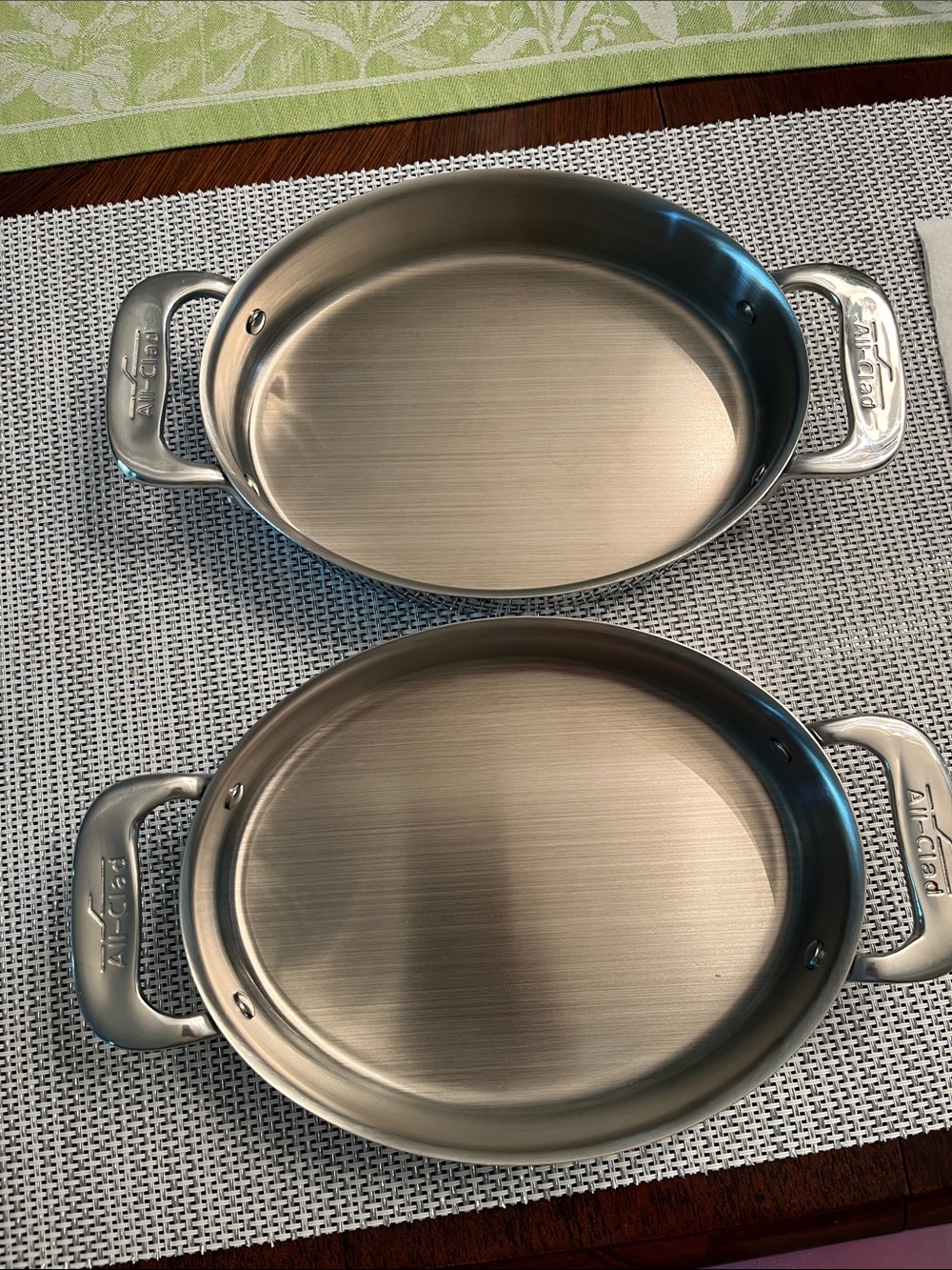 Brushed Stainless Oval Serving Pans with Handles - Silver